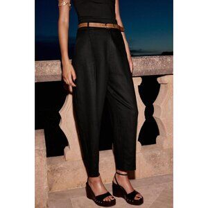 ZARA LINEN BELTED STRAIGHT-LEG TROUSERS